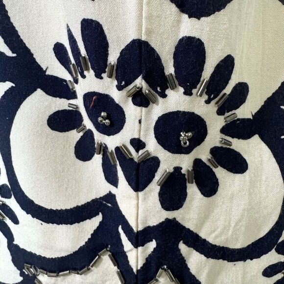 Free People Geodesic Dunes Mini Dress Size Medium Beaded Ivory Blue Shift Dress - Picture 6 of 12